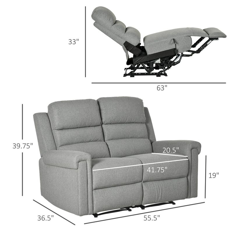 Grey Living Room Relaxation: 2-Seater Manual Reclining Sofa with Linen Fabric
