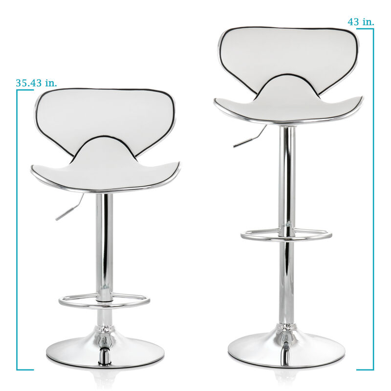 Elama 2 Piece Faux Leather Adjustable Bar Stool in White with Chrome Base