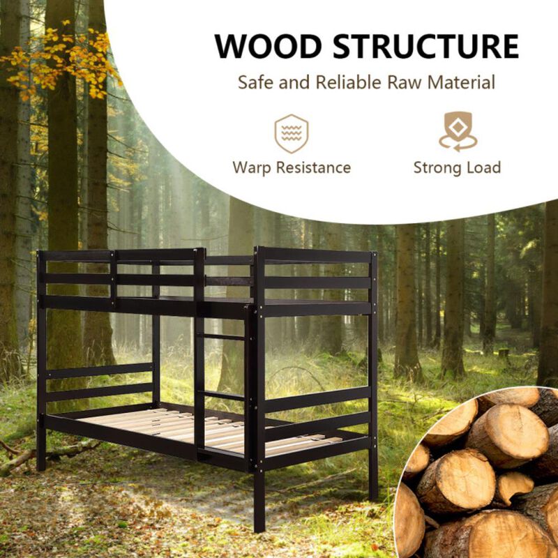 Hivvago Twin Size Sturdy Wooden Bunk Beds with Ladder and Safety Rail