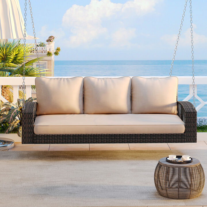 Merax Outdoor PE Wicker 3-Person Porch Swing with Chains