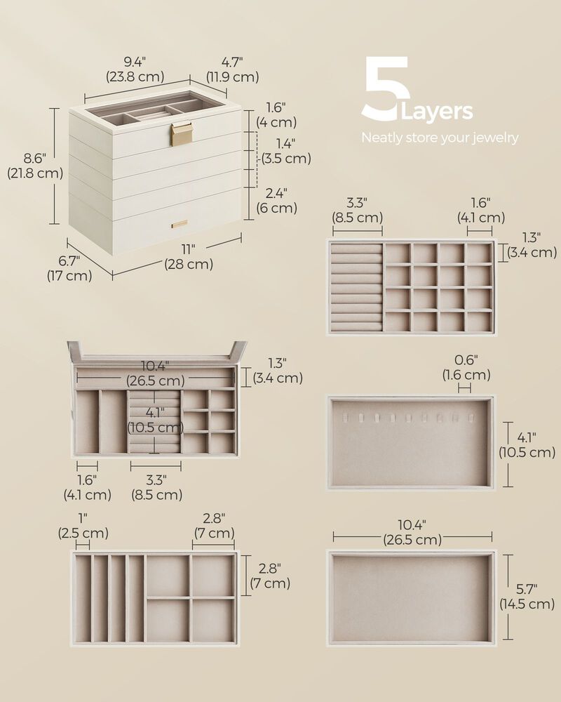 5-Tier Stackable Jewelry Trays Cloud White