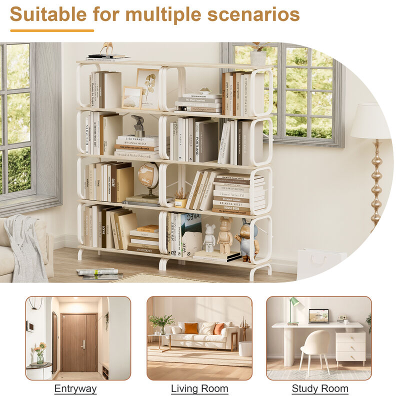 5-Tier Large Book Shelf with White Metal Frame for Home Office or Living Room