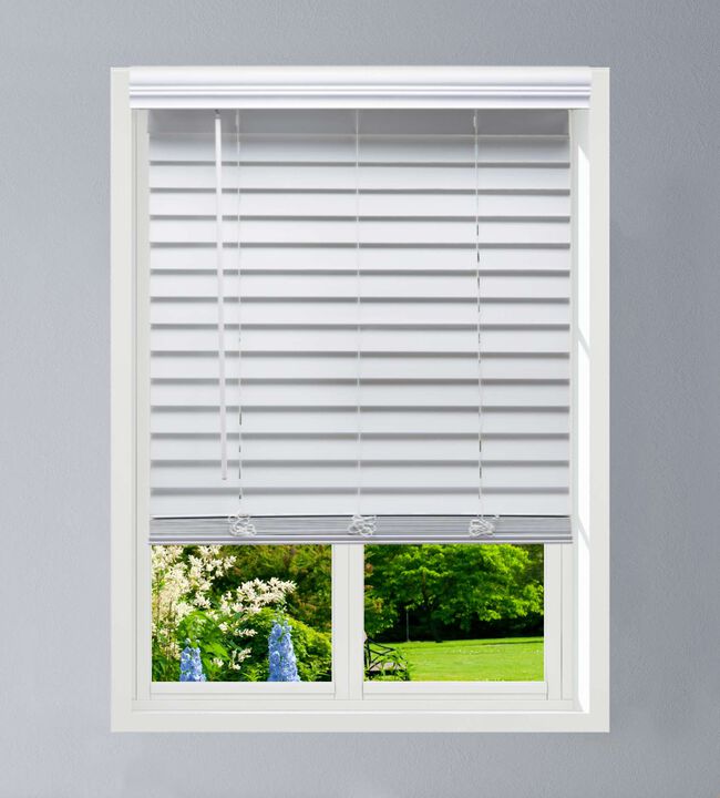 Linen Avenue Custom Cordless Faux Wood Blind White, Partial Inside Mount
