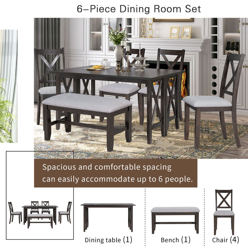 Merax  6-Piece Solid Wood  Family Dining Table Chiars Set