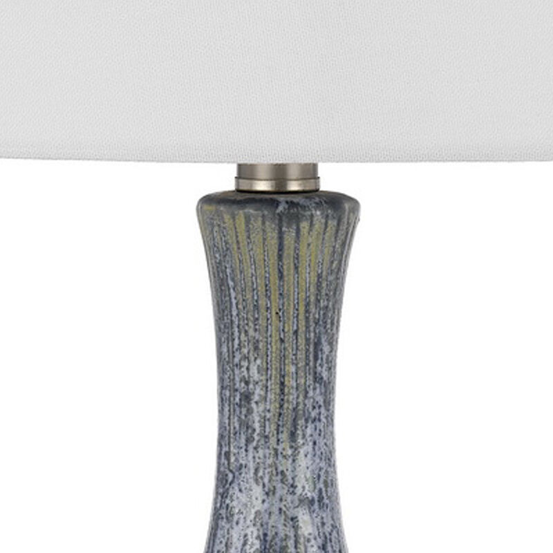25 Inch Onion Table Lamp with Ribbed Texture and Dimmer, Distressed Stone-Benzara