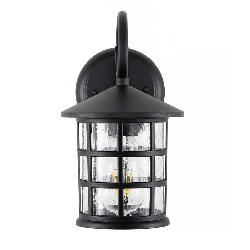 Cadiz 1-Light Iron/Seeded Glass Cottage Rustic Scrolled Lantern LED Outdoor Sconce
