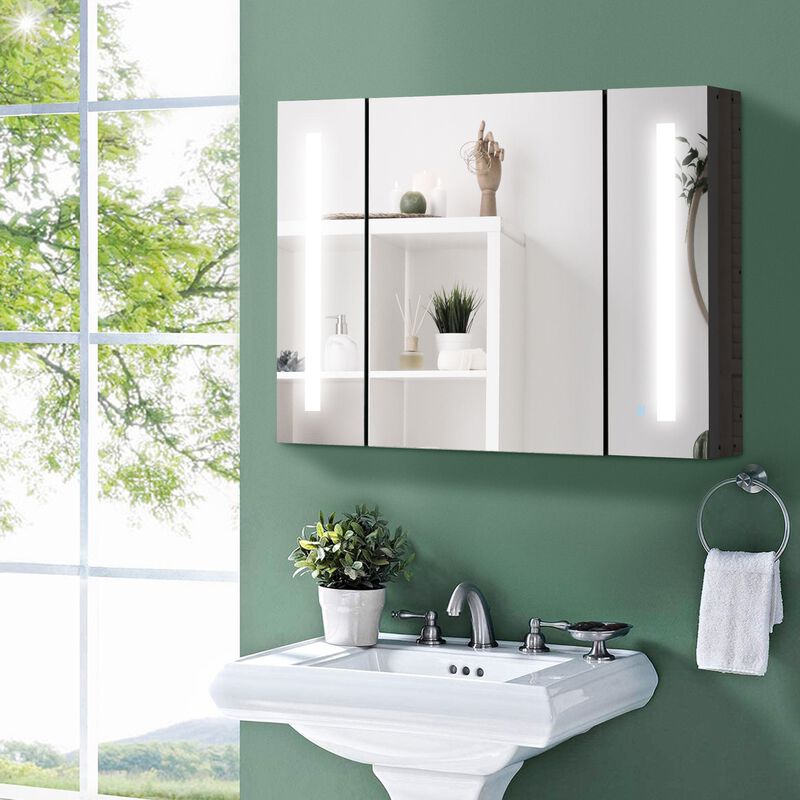 Black Bathroom Organizer: LED Lighted Medicine Cabinet with USB