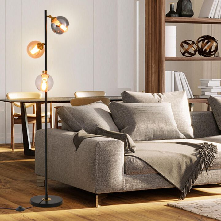 Hivvago Mid Century Floor Lamp with 3 Glass Globe Lampshades and Weighted Base