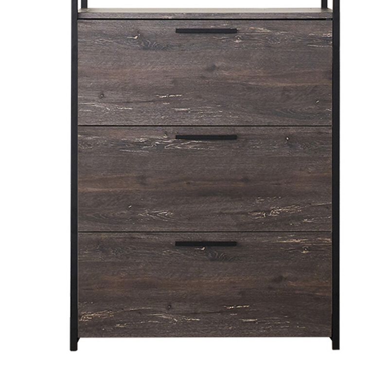 Gin Modular Closet System, 3 Rustic Gray Drawers, 1 Hanging Rod, Black