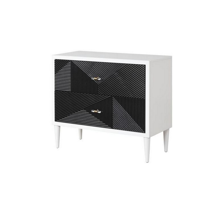 Accent table with Geometric Pattern 2 Drawer Front, Black and White-Benzara