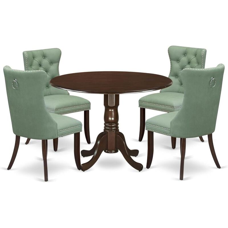 5 Piece Dining Table Set Contains a Round Kitchen Table with Dropleaf