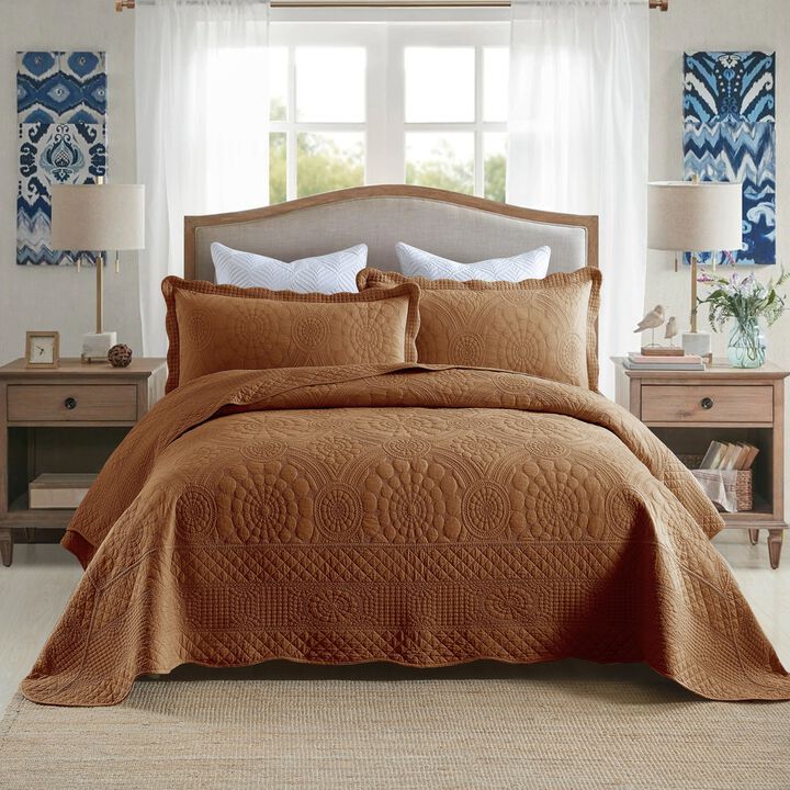 MarCielo 3 PCS 100% Cotton Oversized Bedspread Quilt Set Embroidery TF