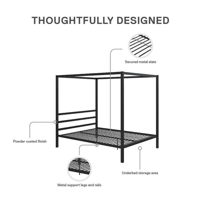 DHP Modern Metal Canopy Bed, Queen, Black