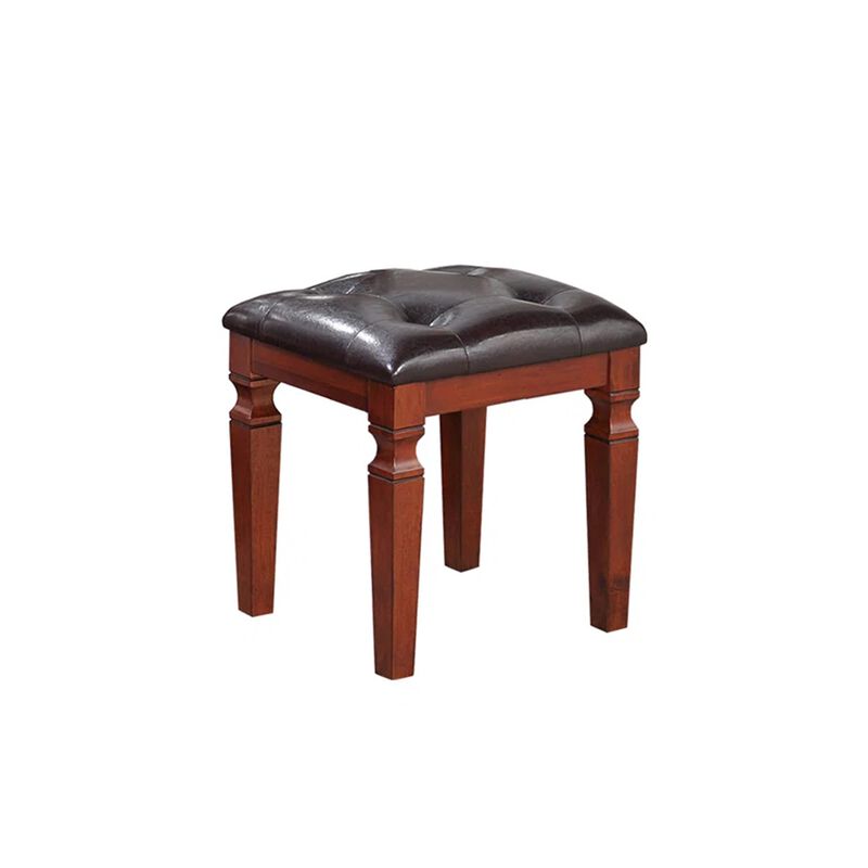 Sosi 47 Inch Vanity Desk Set with Stool, 3 Mirror Inlaid Drawers, Brown-Benzara