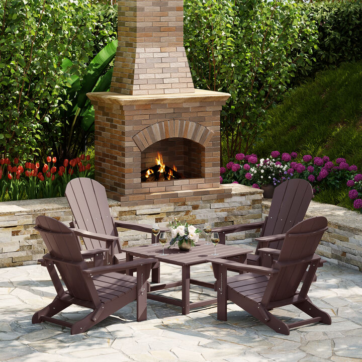 WestinTrends 5-Piece HDPE Adirondack Chair Outdoor Patio Square Table Conversation Set