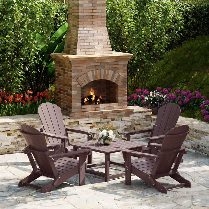 WestinTrends 5-Piece HDPE Adirondack Chair Outdoor Patio Square Table Conversation Set