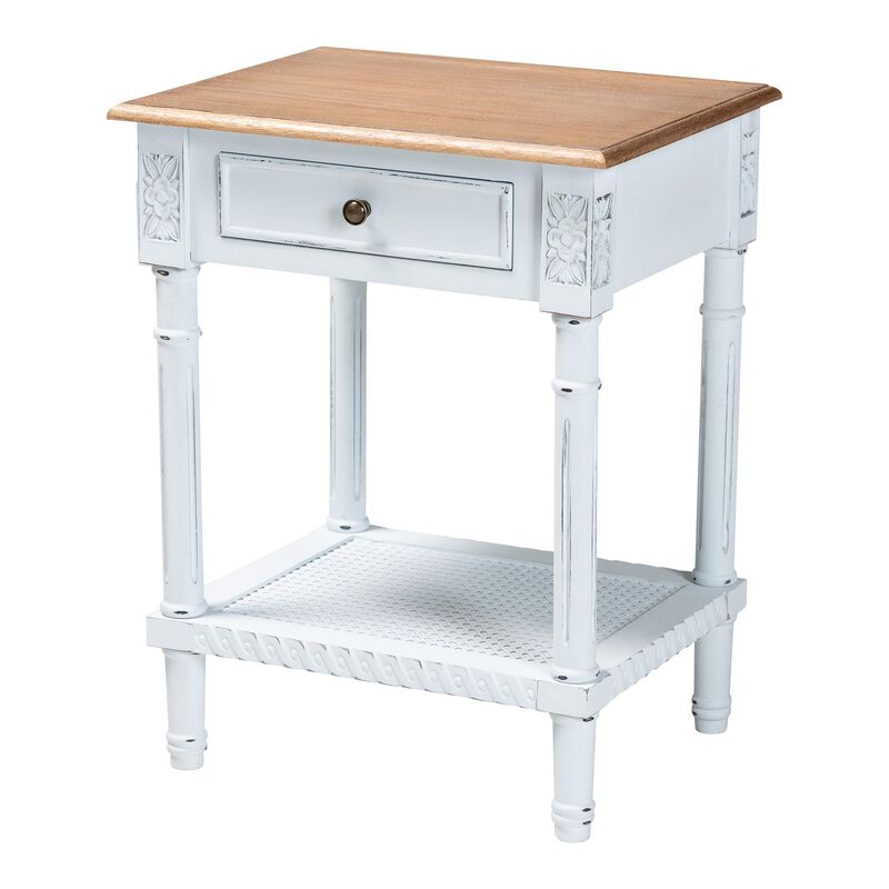 Baxton Studio Legrand Classic French Two Tone White and Natural Brown 1 Drawer End Table
