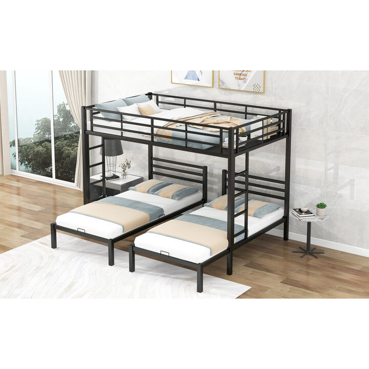 Full Over Twin & Twin Size Bunk Bed With Built-In Shelf