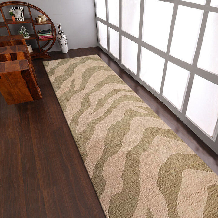 RUGSOTIC CARPETS HAND TUFTED WOOL ECO-FRIENDLY AREA RUGS  - 2'6''x10', Runner Shape, Beige & Brown, Abstract Modern Design, High Pile Handmade Area Rugs for Living Room, Bed Room (K00654)