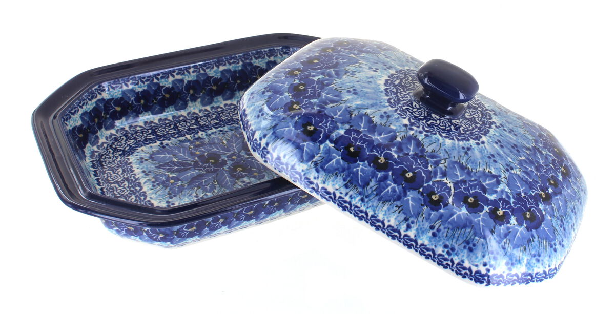 Blue Rose Polish Pottery Georgia Blue Medium Covered Baker