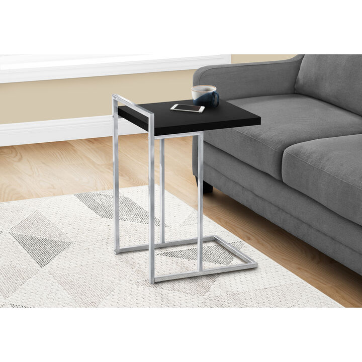 Monarch Specialties I 3640 Accent Table, C-shaped, End, Side, Snack, Living Room, Bedroom, Metal, Laminate, Black, Chrome, Contemporary, Modern