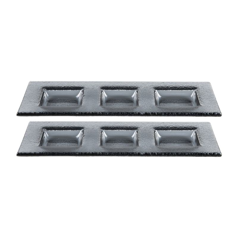 Glass Dinnerware 12.25" x 4" Rectangular Charcoal Glass Sectional Plate (Set of 2)