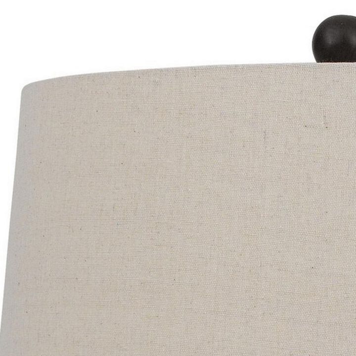 29 Inch Classic Table Lamp, Textured Lined Body, Ceramic, Charcoal Black-Benzara