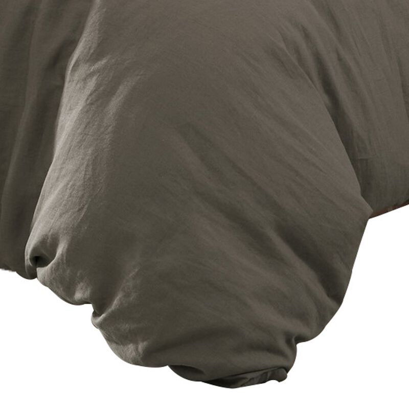 Edge 4 Piece Queen Size Duvet Comforter Set, Washed Linen, Charcoal Gray - Benzara