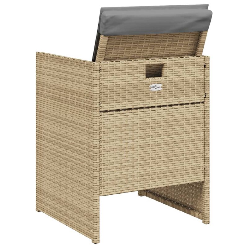 Outdoor Accent Chair Set of 4, Beige Rattan, Gray High Back Cushions - Benzara
