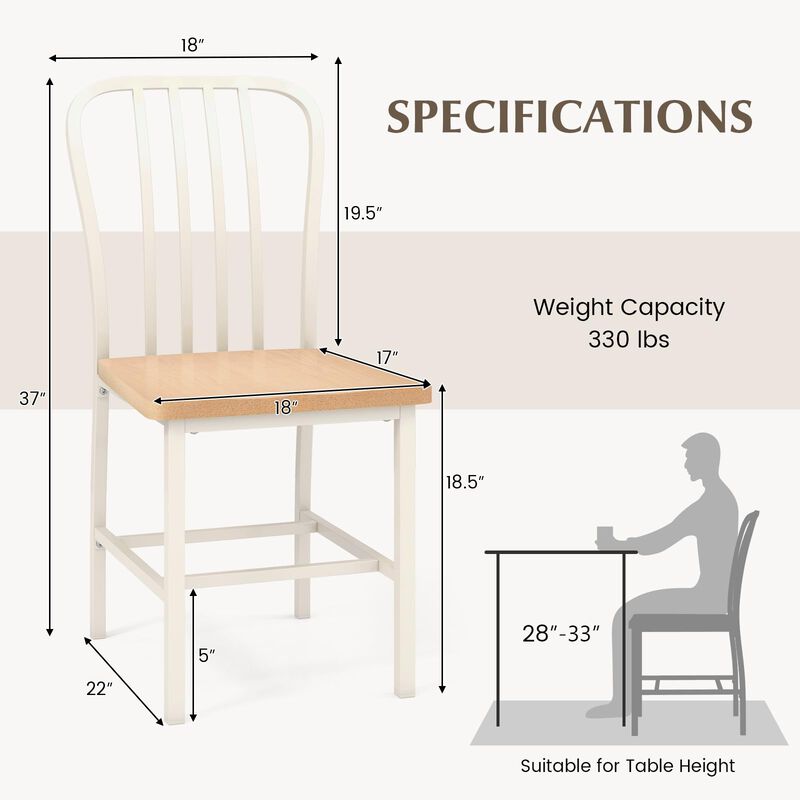 Armless Spindle Back Dining Chair Set of 2 with Ergonomic Seat-White