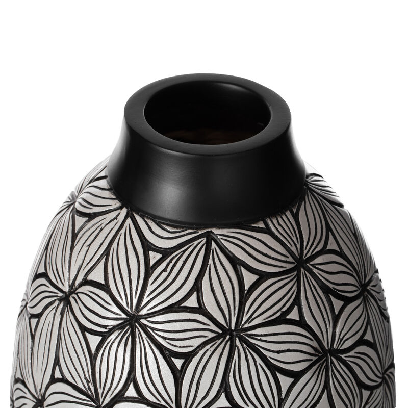 Timeless Flower-Inspired Ceramic Vase - Unique White 7-Inch-Dia Round Table Decor for Entryway, Dining Room, Living Room - Classic White Pottery - Elegant Home Accent with Chic Floral Touch