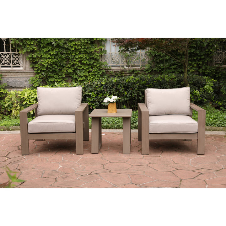 3 Piece Seating Group With Cushions, Wood Grained