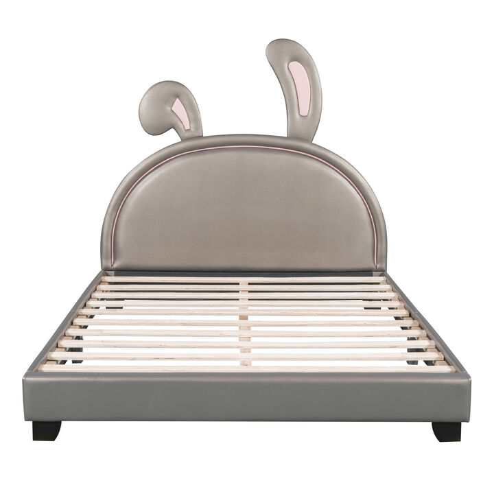 Merax Rabbit Upholstered Leather Platform Bed