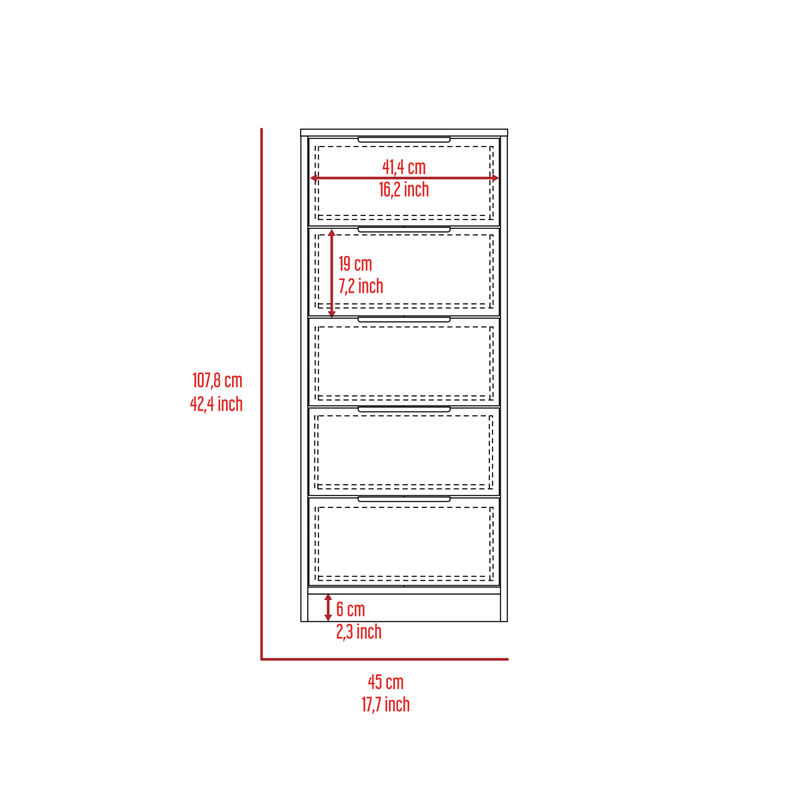 Kaia 5 Drawer Dresser, Vertical Dresser - Smokey Oak White