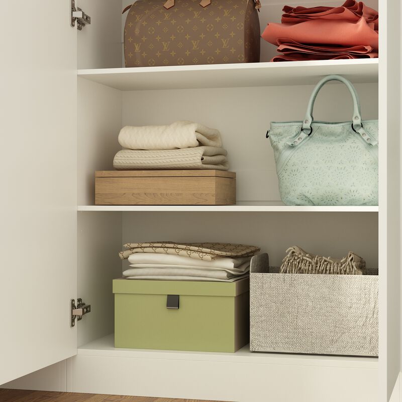 FUFU&GAGA Modern Wardrobe with Adjustable Shelves, Drawers, and Cabinets (78.7" W x 15.7" D x 70.1" H), White