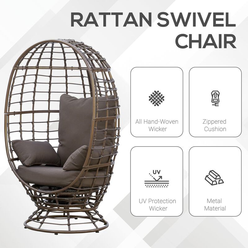 Boho Patio Seating: 360° Rotating Wicker Egg Chair with Cushion