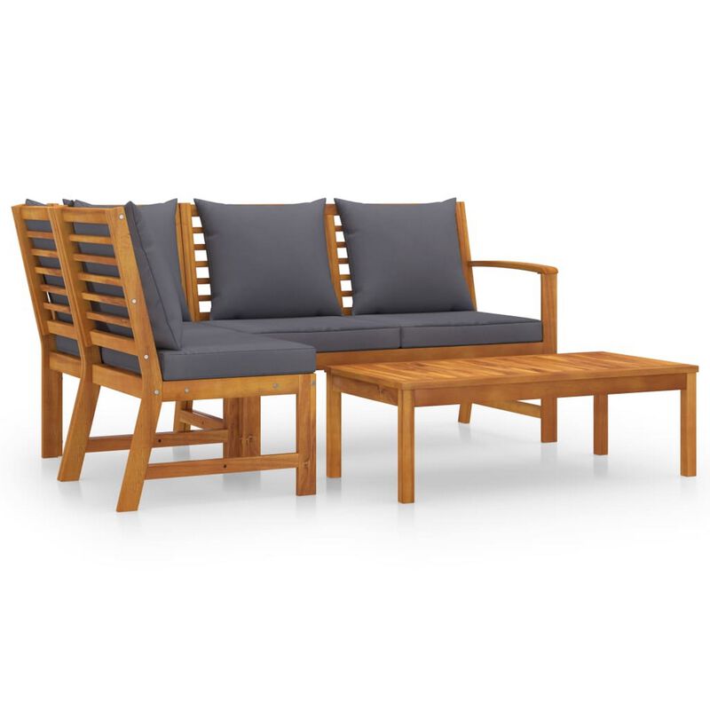 Roma 4pc Modular Outdoor Sofa and Table Set, Solid Acacia Wood, Gray - Benzara