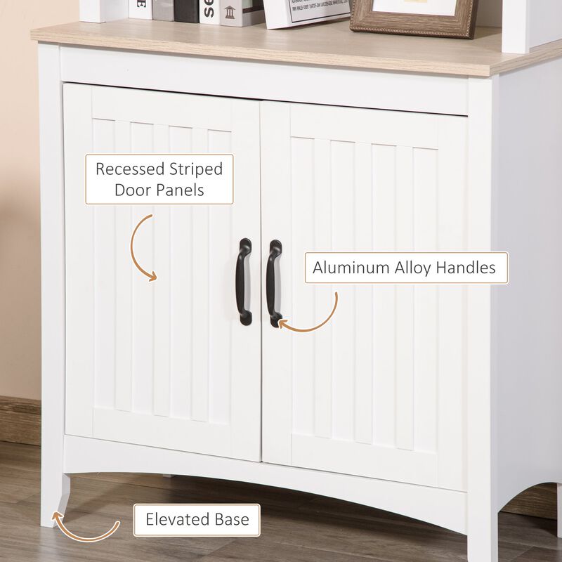 White Kitchen Tower: 69" Freestanding Hutch Cabinet with Shelving