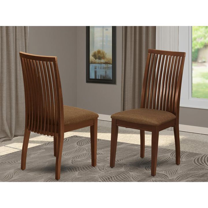 East West Furniture Ipswich Dining Room Chairs - Linen Fabric Upholstered Solid Wood Chairs, Set of 2, Mahogany