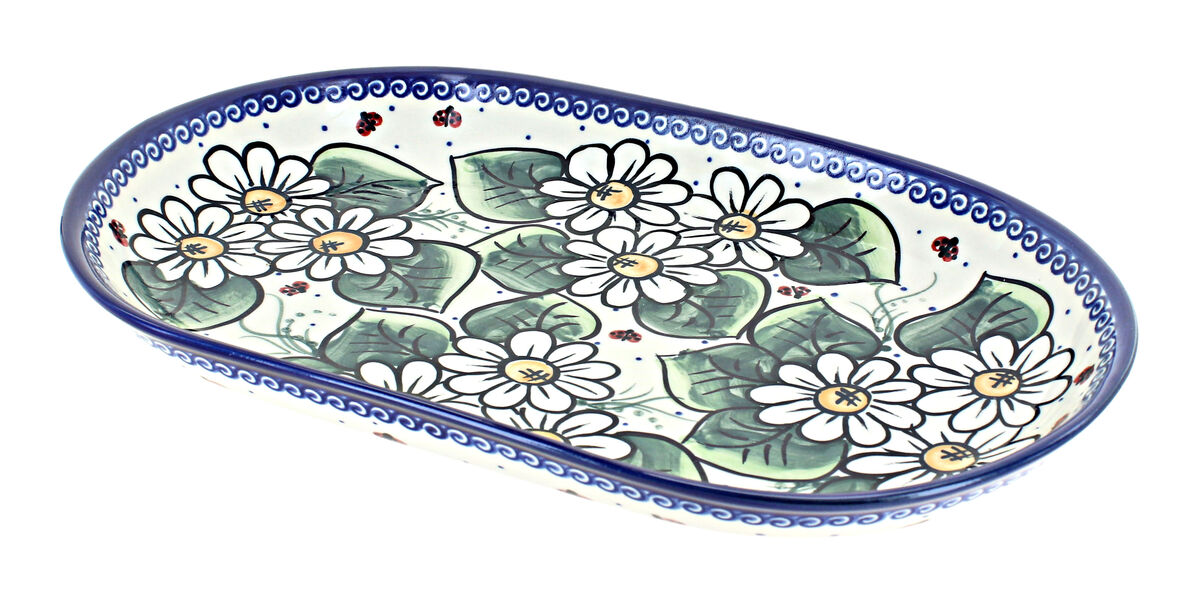 Blue Rose Polish Pottery Reindeer Delight Large Oval Dish