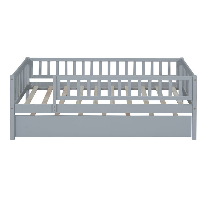 Merax Wood Daybed with Trundle and Fence Guardrails