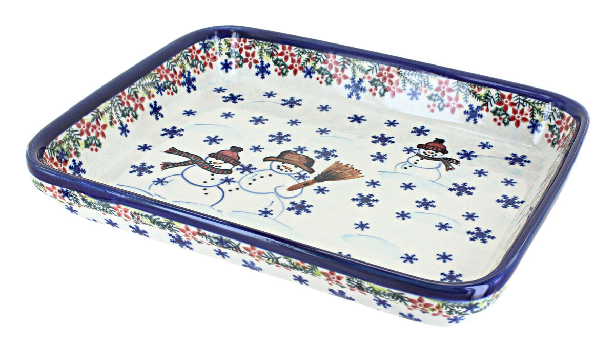 Blue Rose Polish Pottery Spring Blossom Medium Rectangular Baker