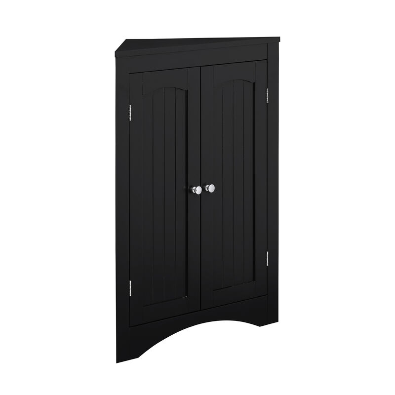 Black Wood 32.3 in.H Storage Corner Cabinet with Shelves