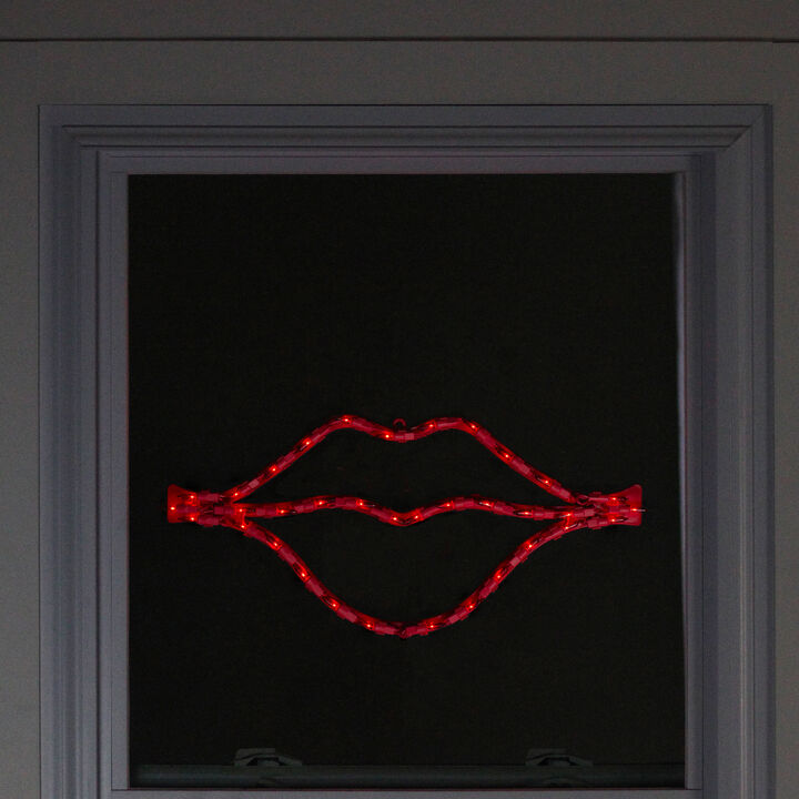 17.5" Lighted Red Lips Valentine's Day Window Silhouette Decoration