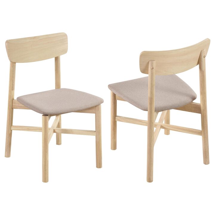 Rida Dining Side Chair Set of 2, Gray Fabric, White Washed Hardwood - Benzara