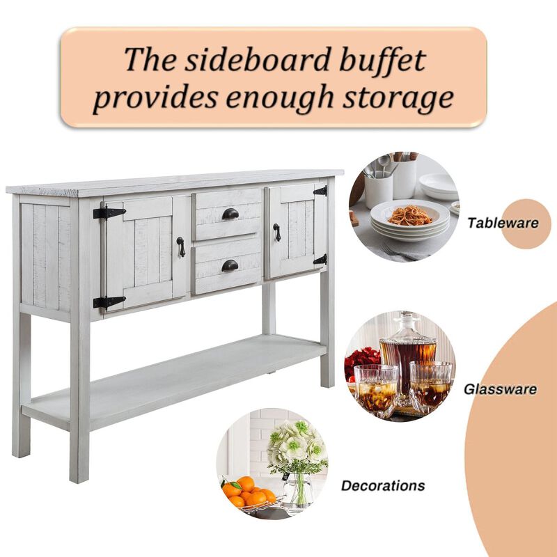 Retro Style Solid Wood Sideboard with Drawers & Cabinets