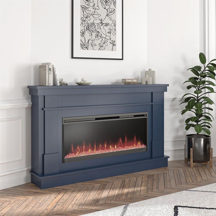 Novogratz Waverly Wide Mantel with Linear Electric Fireplace & Crystal Ember Bed