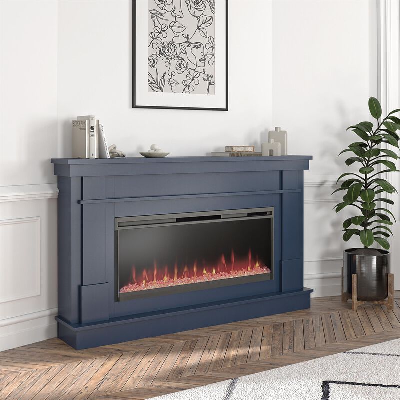 Novogratz Waverly Wide Mantel with Linear Electric Fireplace & Crystal Ember Bed