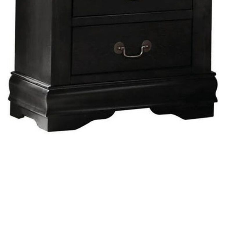 Wooden Nightstand with Two Drawers, Black-Benzara