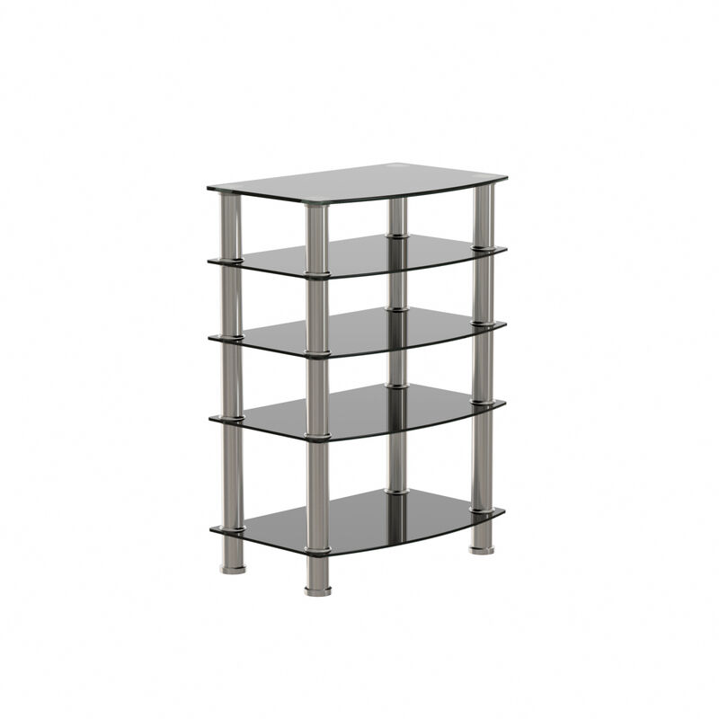 5-Tier Tempered Glass Side Table Stainless Steel Frame End Table For Living Room, Bedroom, Black